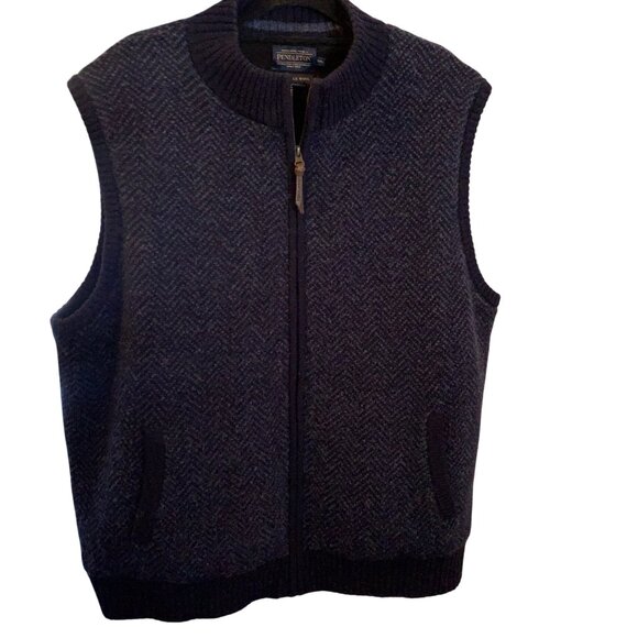 Pendleton Men’s Sweater Vest Full-Zip 100% Washable Wool Blue Fleece Large Fall - Picture 4 of 7